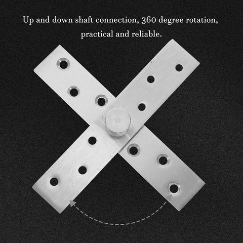 Hidden Door Hinges 4 Pack Stainless Steel 360 Degree Pivot showing up and down shaft connection on black background.