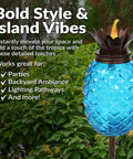 Tropical Pineapple Glass Patio Torch Set Of 2 For Outdoor Lawn Garden Deck And Backyard Lighting 63 Inch Tall Pineapple Vessel Blue