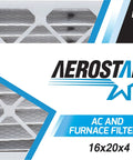 16x20x4 MERV 8 AC and Furnace Filter showing Aerostar branding and pleated design detail.