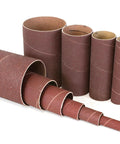 Heavy Duty 150 Grit Oscillating Spindle Sanding Sleeves 12 Pack Assorted Drum Wraps for wood surface preparation.