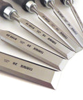 Heavy Duty 6 Piece Woodworking Chisel Set Featuring Tough Chrome Manganese Steel Blades and Razor Sharp 25 Degree Bevels.