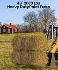 43 Inch Heavy Duty Clamp On Pallet Forks With Adjustable Stabilizer Bar For Tractor Bucket Loader Skid Steer lifting hay bales.