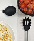 Ultimate 33-Piece Silicone And Stainless Steel Utensil Set ladle and pasta server with food