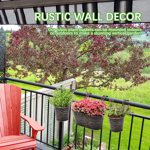3 Pack Metal Railing Planter Boxes For Outdoors With 10.6 Inch Hanging Pots, Detachable Hooks And Drainage Holes on deck railing