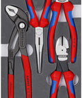 4 Piece Basic Pliers Set In Foam Tray Featuring Combination Pliers Long Nose Pliers Diagonal Cutters And Cobra Water Pump Pliers