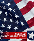 Durable Outdoor American Flag 3x5 Ft Tearproof Heavy Duty Spun Polyester With Fade Resistant Color, close-up on embroidered stars
