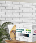Heavy Duty Self Adhesive Acoustic Wall Panels 18 Pack 12 By 12 Inch High Density 3D Brick Noise Blocking Tiles displayed on wall.