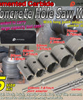 Life Palette cemented carbide concrete hole saw kit, 5-piece set (30–70 mm) with case and center drills.