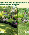 Before and after garden with No Dig Landscape Edging Kit 50 Feet Flexible Plastic Lawn Border With 80 Spikes