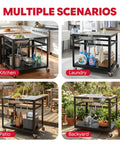 35-Inch Outdoor Grill Cart With Stainless Steel Sink, Rolling BBQ Prep Table With Faucet, Ample Prep Space, Storage Shelves And Lockable Wheels For Patio, Backyard And Outdoor Cooking, Silver And Black in kitchen, laundry, patio, and backyard scenarios.