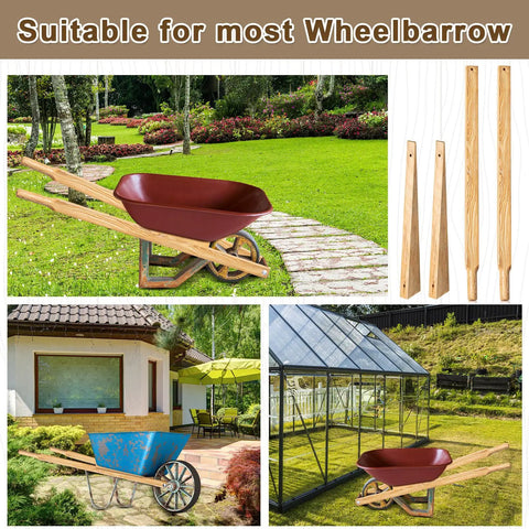59 Inch Wood Wheelbarrow Handles Kit With Two Wedges, No Fuss Heavy Duty Replacement Handles, Pre Drilled Holes, Seal Coat Finish