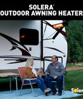 Detachable Electric RV Awning Patio Heater With Built In Timer Powder Coated Steel UL Certified IP35 Weather Rated in use on RV