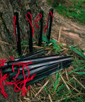Beefy 16 Pack 7075 Aluminum Tent Stakes 7.25 Inch Long Heavy Duty Ground Pegs Rust Resistant for camping, on grass by tree