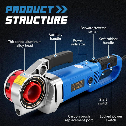 High Power 2300W Electric Pipe Threader With Six Dies For Galvanized Iron Pipe showing detailed features including aluminum head and soft handle.