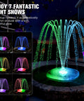 Bird Bath Fountain Pump Upgrade With LED Light And 9 Spray Modes for Outdoor Ponds, colorful night display