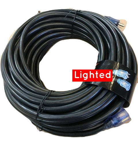 50 Foot 10 Gauge Power Extension Cord With Lighted Ends, 10 3 Contractor Grade Heavy Duty Tough As Nails Indoor Outdoor SJTW, 1875 Watt, 3 Prong, Flexible Copper Black
