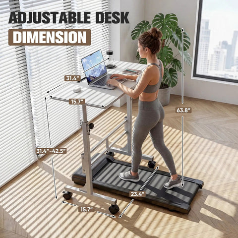 Adjustable Standing Desk On Wheels For Treadmills And Home Offices Portable Laptop Workstation 31.5 To 46.9 Inches White With Lockable Wheels 300 LB Capacity Easy Height Adjust Mobility For Small Spaces And Wellness Gyms