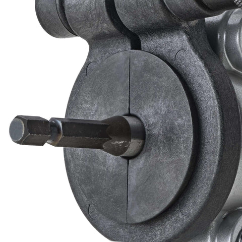 Close-up of TSHD Turboshear Heavy Duty Metal Cutting Attachment For Drills, showing durable black attachment point and replaceable blades.