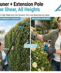 4 In 1 Cordless Pole Saw And Precision Pruner Combo 16 Foot Telescopic Reach Dual Power Package. User trimming with shears and pole.