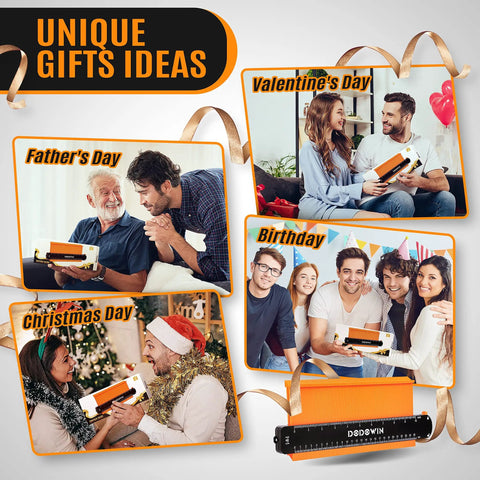 Collage of people gifting 10 Inch Contour Gauge With Lock for various occasions like Father's Day, Valentine's Day, Birthday, Christmas.