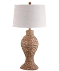 Natural Woven Water Hyacinth Table Lamp 31 Inch for Living Room Coastal Farmhouse Urn Base with Gray Linen Drum Shade LED Bulb Included Great for Bedroom Nightstand Vibe