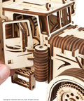 Mechanical 3D Wooden Puzzle Heavy Boy Truck VM-03 Model Kit For Adults And Teens, cab close-up, laser-cut plywood