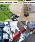 M MINGLE pressure washer adapter set; 2 sets, stainless steel, 2x3/8 in quick-connect fittings; hose, gauge, ball valve.