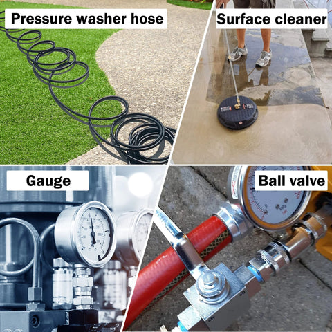M MINGLE pressure washer adapter set; 2 sets, stainless steel, 2x3/8 in quick-connect fittings; hose, gauge, ball valve.