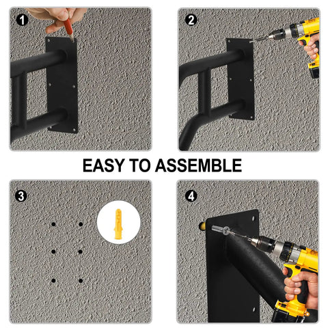 Installation steps for U Shaped Wall Mount Handrail For Indoor And Outdoor Steps One Piece Durable Black Metal Grab Bar