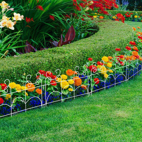 Decorative Garden Fence Border Panel Set 10 Pack With Easy Install No Dig Movable Metal Edging For Flower Beds And Lawns 13 Inch High