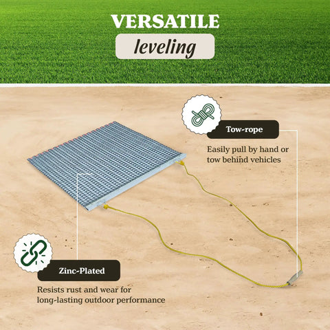 Heavy Duty 3x5 Foot Drag Mat For ATV UTV And Lawn Tractor Leveling Field Surface With Zinc And Steel Mesh on sand with rope.