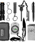 10 In 1 Emergency Survival Kit With Knife, Blanket, Compass, Fire Starter, Flashlight, Saw, And More Waterproof Case