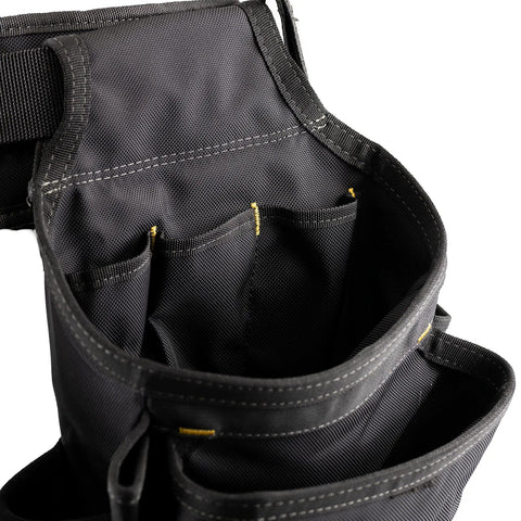 Close-up of Pro Ballistic Suspension Rig For Work With Infinity Tool Belt And LoadBear with multiple barrel bottom pouches