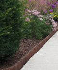 Brown Lawn And Landscape Border Edging For Garden Beds And Walkways With Flexible Design along a paved path and flower bed.