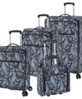 Mayfair 4 Piece Softside Luggage Set With USB Port Navy White Paisley 20 Inch Carry-On 25 Inch And 29 Inch Expandable Spinners Plus 15 Inch Underseat Bag Durable Polyester Construction 5 Year Warranty