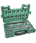 Beefy 60-Piece 3/8 Inch Drive Socket Set With Standard And Deep Sockets, Bit Sockets, 72-Tooth Ratchet in green case for repairs