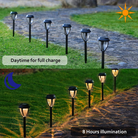 10 Pack Solar Pathway Lights Outdoor Auto On Off Waterproof Garden Landscape Lighting Warm White For Lawn Patio Yard Walkway Deck Driveway No Wiring Now during day and night