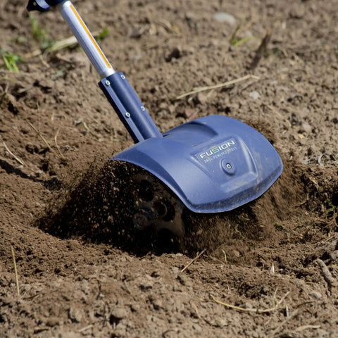 Drill Powered Cultivator Attachment For Cordless Drills, Flexible Width Up To 8 Inches, Cultivation Depth Up To 5.5 Inches in use