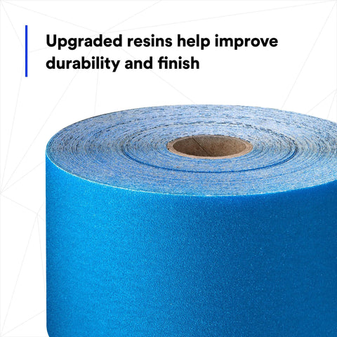 Stikit Blue Abrasive Sheet Roll 320 Grade No Hole 2 3 4 In X 45 Yd, rolled view with resin finish