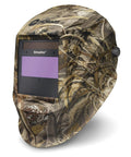 Auto Darkening Welding Helmet Large Viewing Area 7.1 Square Inches With Wide Screen Three Independent Arc Sensors Grind Mode Keeps Lens Clear During Grinding Durable Pro Grade Weld Safety Gear Model 770869, featuring a camo pattern design, side view