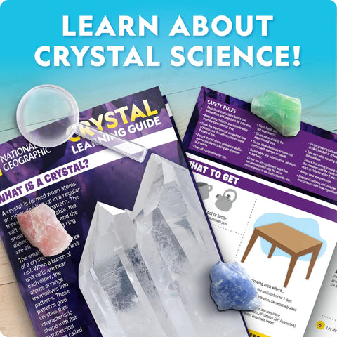 Fast Growing Crystal Kit For Kids With Eight Colors Blue Pink Red Purple Green Orange Yellow And Glow In The Dark Totally Fun STEM Science Gift For Ages Eight To Twelve Kid Friendly Crystal Craft That Grows In Three To Four Days booklet, crystals, and tray