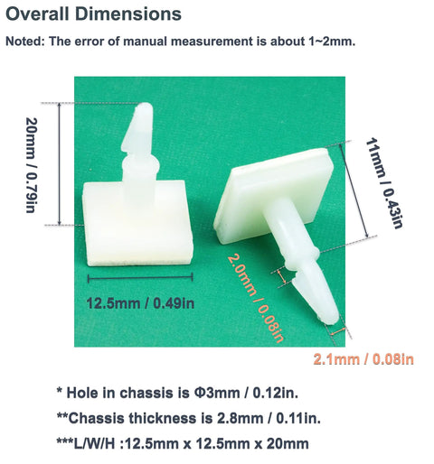 Heavy Duty Nylon Pcb Standoffs With Super Strong Adhesive Backing, 11mm height, 12.5mm square base for rugged electronic hardware.