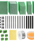 Double Sided Prototype PCB Board Kit with 40 Pin 2.54mm Headers, 2P and 3P Screw Terminal Blocks, solder wire, and connectors.