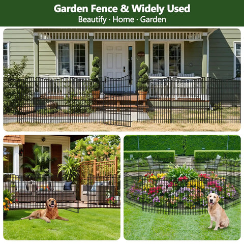 Durable 10 Panel Garden Fencing Kit With Gate 40 Inch High By 23.6 Feet Long No Dig Rustproof Metal Wire Border installed in yard.