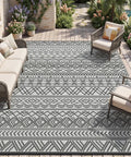 Waterproof 5x8 outdoor rug mat for patio balcony RV camping and beach reversible Boho gray plastic straw pattern stain resistant