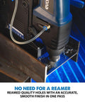 Evolution CC16MS annular cutter installed in a blue tool, 16 mm diameter, 1 in depth of cut, cutting steel.