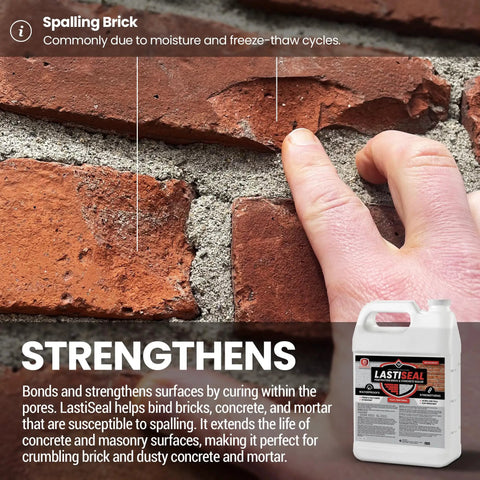 Rock Solid Deep Penetrating Brick And Concrete Sealer on spalling brick showing water damage and mortar deterioration.