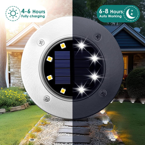 8 Pack Outdoor Solar Ground Lights Waterproof for Pathways Driveways Patios and Backyards Landscape Lighting with Warm White Glow
