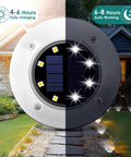 Outdoor Solar Ground Lights 12 Pack Waterproof Landscape Pathway Lighting for Driveway Patio Backyard Walkway Cool White LED Easy Install Energy Saving Ultra Bright Garden Accent No Fuss Setup close-up daytime charging and nighttime working