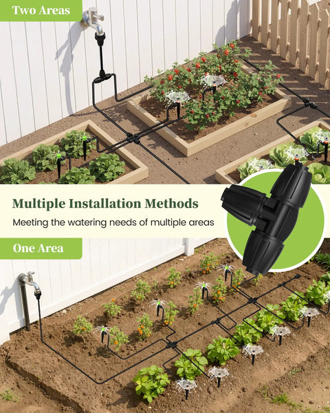 Drip Irrigation System With Quick Connect Garden Watering Kit Featuring Two Adjustable Emitters Stream And Vortex installed